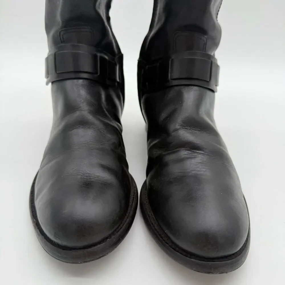 Tory Burch Colton Leather Equestrian Riding Knee High Zip Up Boots Black Size 8